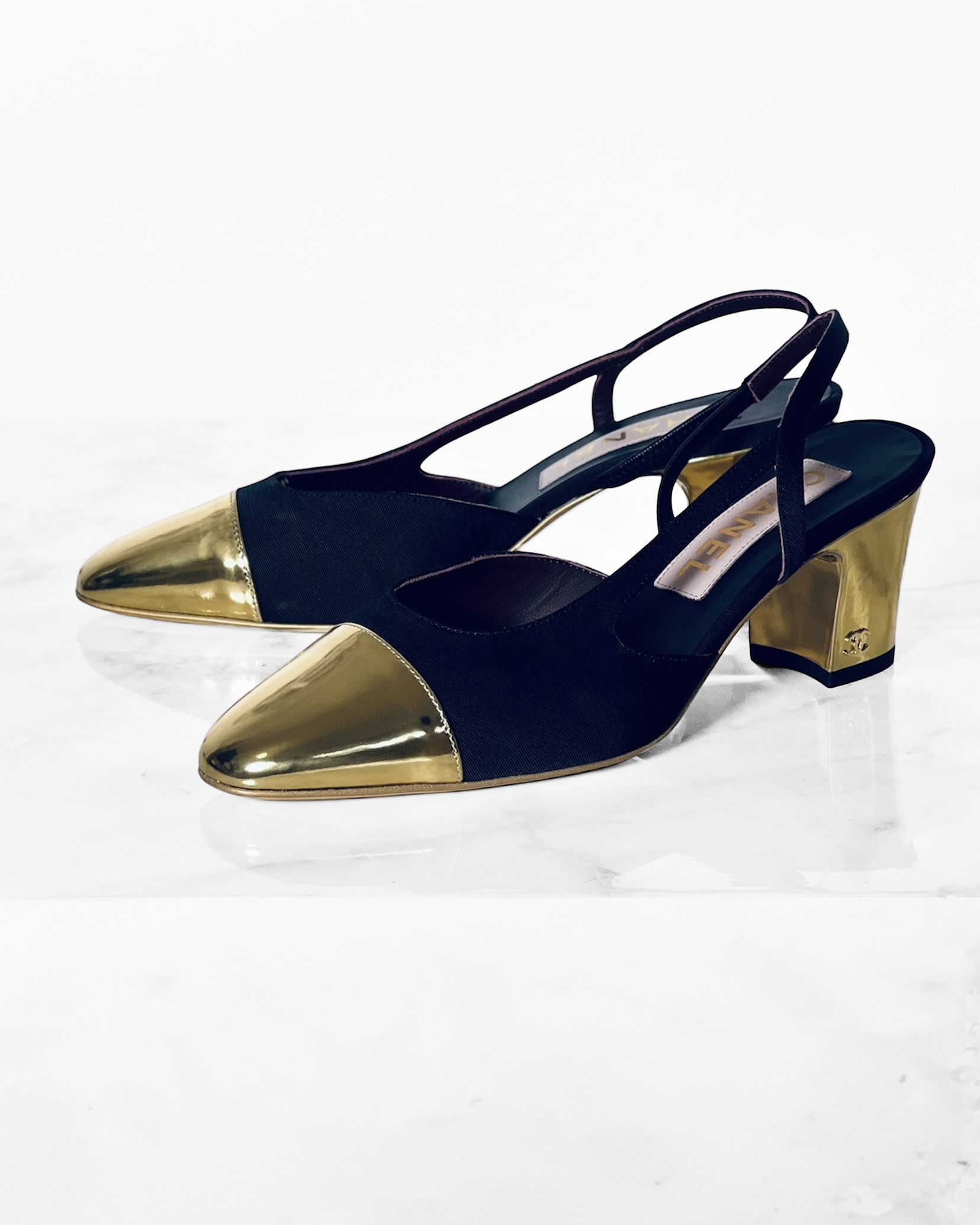 Chanel Black & Gold Sling-Back Shoes – MILNY PARLON