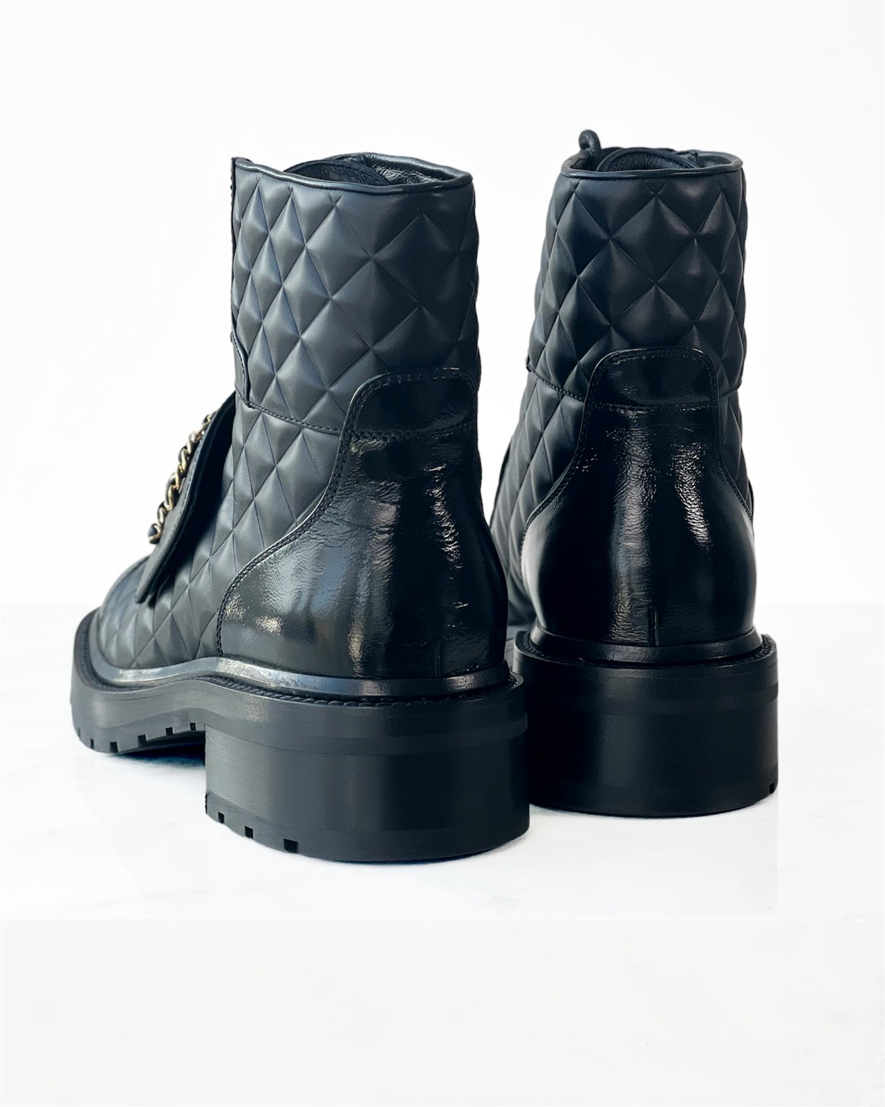 Leather biker boots Chanel Black size 38 EU in Leather - 28487891