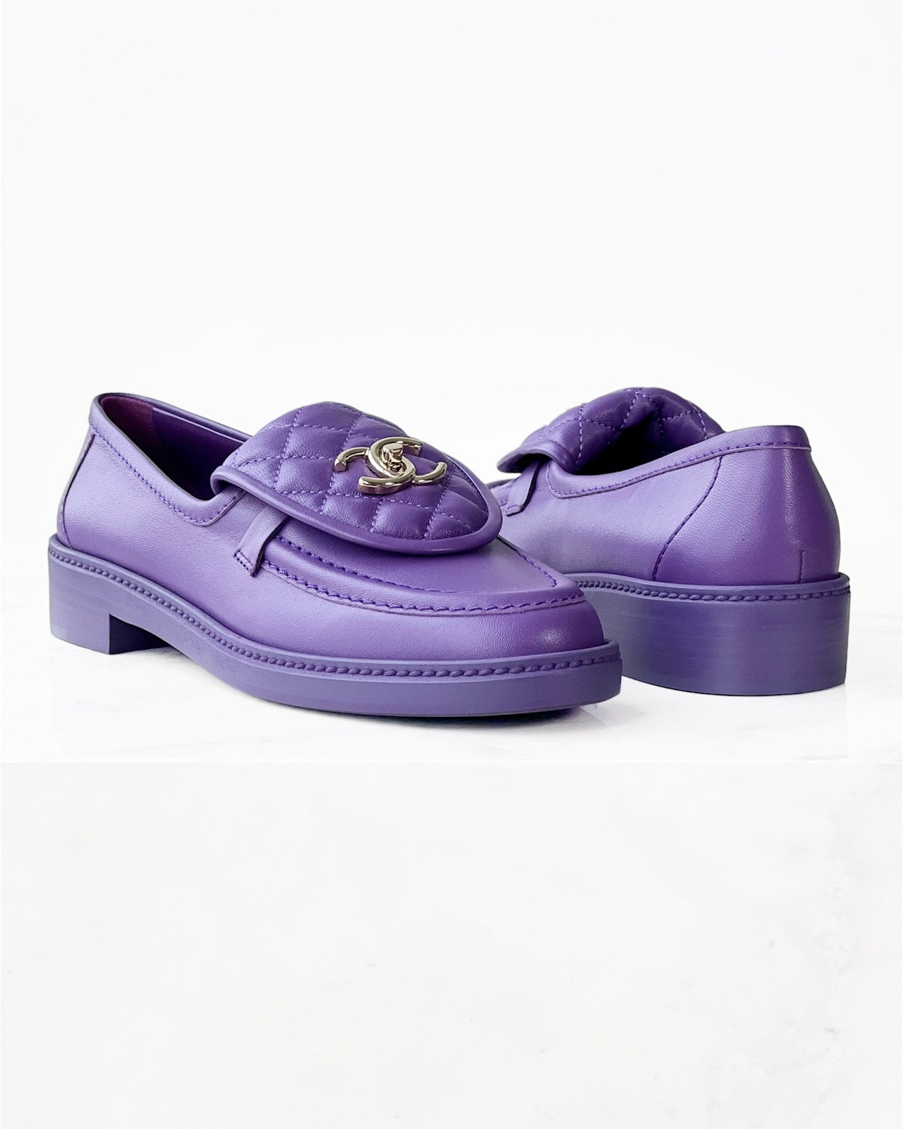 Chanel Violet Quilted Tab Lambskin Flap Loafers – MILNY PARLON